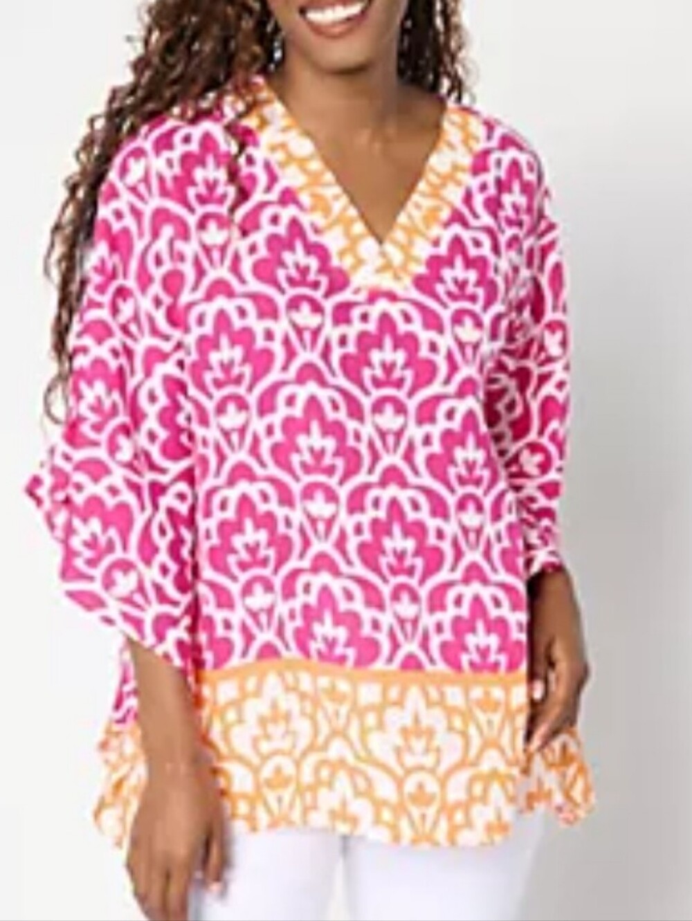 Belle By Kim Gravel Multi Colored V-Neck Tunic Poncho Top Sz Lg